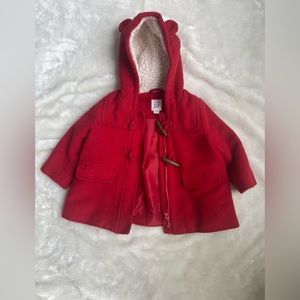 Gap baby ear hoodie red coat. Size 6-12 Months.